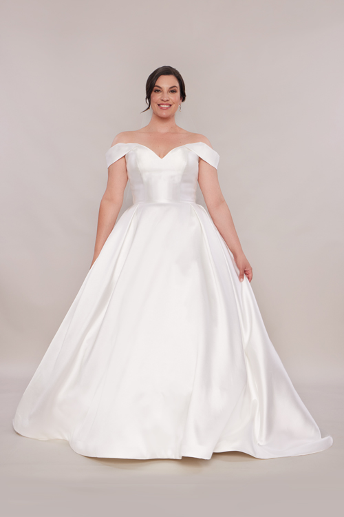 Satin bridal gown ballgown style in plus sizes.