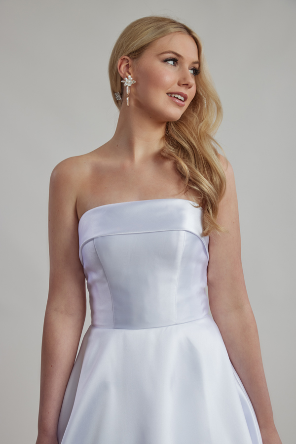 A-line white satin debutante dresses