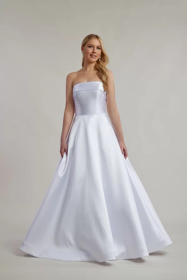 A-line white satin deb dress